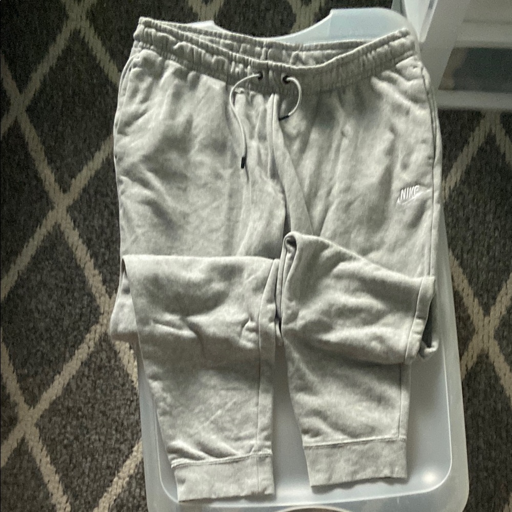 Nike Gray Sweatpants with Elastic Waistband and Ribbed Cuffs